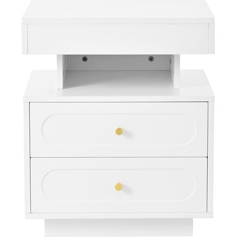 Table de chevet blanche avec éclairage LED, 2 tiroirs et espace de rangement ouvert 100x40x60 cm (1/5)