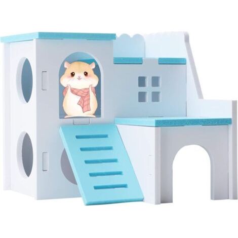 Maisonnette pour petits animaux, type villa, avec aire de jeux et espace d'exercice pour hamsters nains et souris. Idéale pour les hamsters, écureuils, gerbilles, oursons dorés et autres petits animau (1/5)