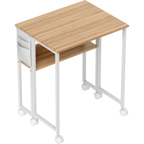 Bureau Fréneval Pliable Mobile Gain de Place Blanc Effet Bois Naturel 63x50cm