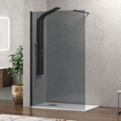 Parete doccia walk in 80 cm con vetro fumè e profilo nero opaco KW-100BF kamalu