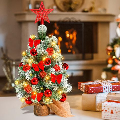 SWANEW Mini albero di Natale artificiale, piccolo albero di Natale con luci LED, Mini decorazione albero da tavolo per ufficio commerciale Bar 40cm, rosso (1/5)