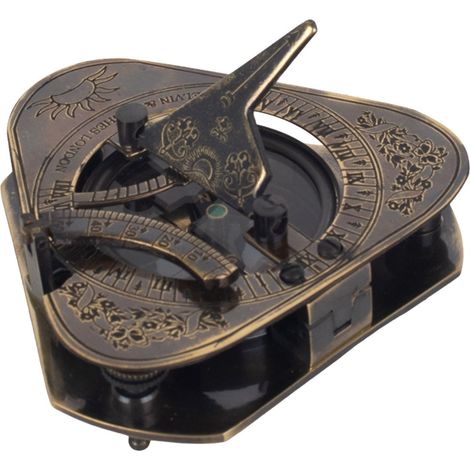 Bussola con orologio solare in ottone anticato marrone 8 cm (1/5)