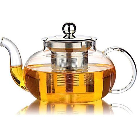 Théière En Verre Borosilicat Avec Infuseur En Acier Inoxydable, Résistante À La Chaleur, Pour Plaque De Cuisson Et Micro-ondes (1/5)