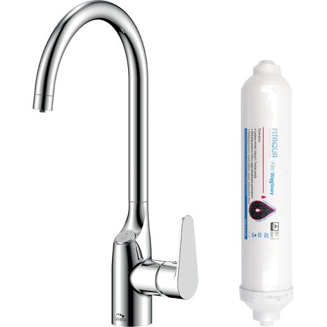 Robinet d’évier avec filtre Amii  Eau filtrée, bec en U 360°, chromé au design moderne (1/4)