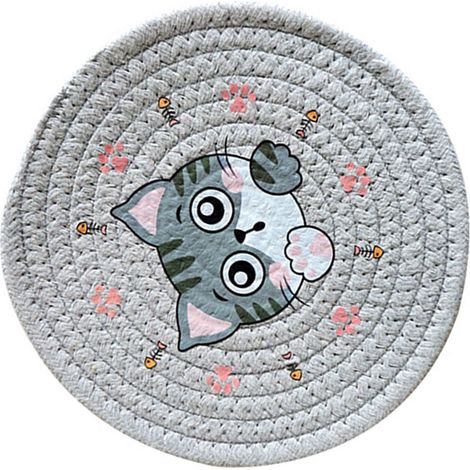 Sous-tapis isolant de table de 18 cm, rond, gris clair, chat (1/5)