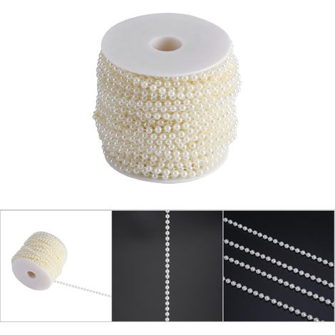 Rouleau de 30 m de perles artificielles de 5 mm pour la décoration de rideaux, rideaux et autres ornements (beige) - Idéal pour mariages, festivals et fêtes. (1/5)