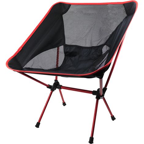 Chaise de plage pliante extérieure rouge avec dossier en maille, structure en alliage d'aluminium, portable pour camping et pêche (1/5)