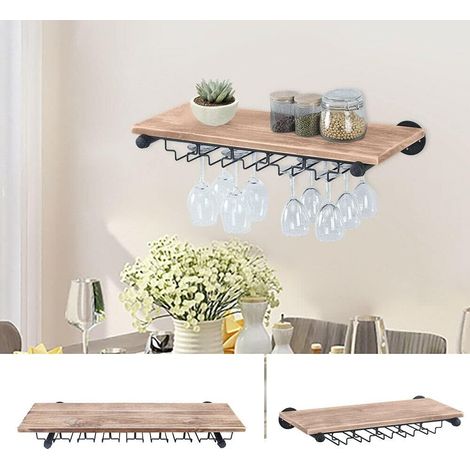 Gojoy – Casier à vin en bois rétro – Étagère murale porte-bouteille avec support en verre – Dimensions 92x25cm – Capacité 50kg (1/5)