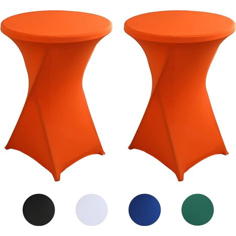 Lot de 2 Housse Mange Debout, 80x110cm Nappe en Spandex Extensible, Nappe Ronde élégante pour Table de Bistro/Cocktail/Mariages/Banquet, Orange A (1/5)