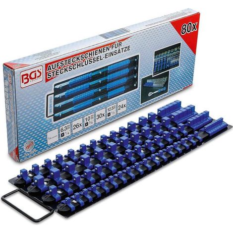 Jeu de Rails pour Douilles avec 80 Clips - Pour Douilles 6,3 mm, 10 mm, 12,5 mm - Organisation et Accessibilité - D-Work