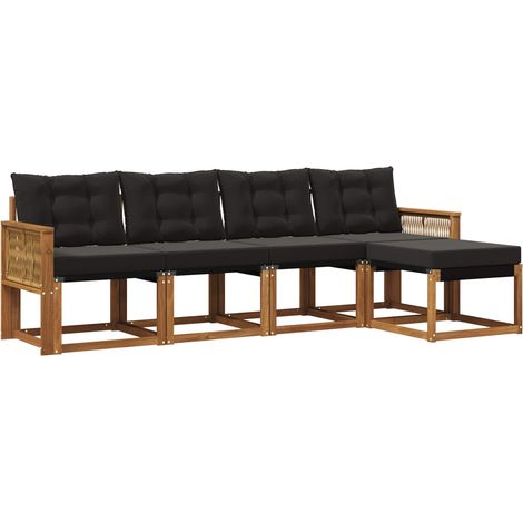Set di divani da esterno con cuscino 5 pz Salotto da Giardino Naturale e Nero (1/5)