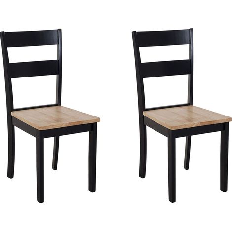 Set di 2 Sedie da Pranzo Schienale a Doghe Nere Seduta Legno Marrone Georgia (1/5)