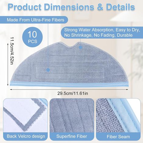 10 pezzi di panni di ricambio per Roborock S8/S8+/S7/S7+/S7 Max V/Plus/Ultra/T7/T7+/T7S+ Roborock s7 Accessori lavabili riutilizzabili Roborock s8 Mop (1/4)