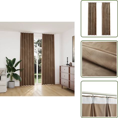 Rideaux occultants avec crochets 2 pcs Velours Beige 140x245 cm - Rideaux Velours - Rideaux Occultants - Rideaux Beige - Décoration Intérieure - Salon (1/5)