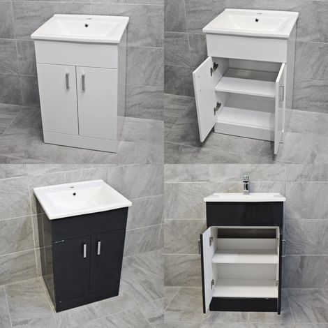Bathroom Vanity Unit 650mm Square Style White Gloss or Anthracite Grey Tessa, Anthracite grey-With Tap