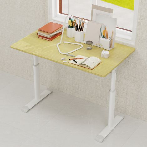 Scrivania regolabile in altezza 100 x 60 cm, manovella manuale, legno e metallo, marrone DESVIAE (1/5)