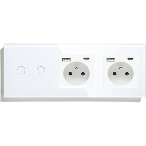 SWITCH DOPPIO TOUCH + 2 PRESE USB-C, VETRO (1/5)