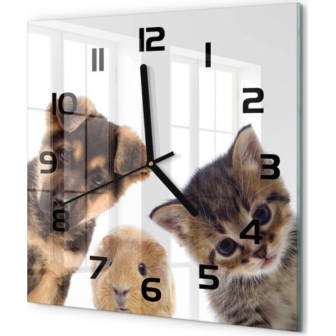 Horloge Murale Carrée à Quartz en Verre Trempé Silencieuse Sans Tic-Tac Animaux de compagnie 30x30 cm (1/5)