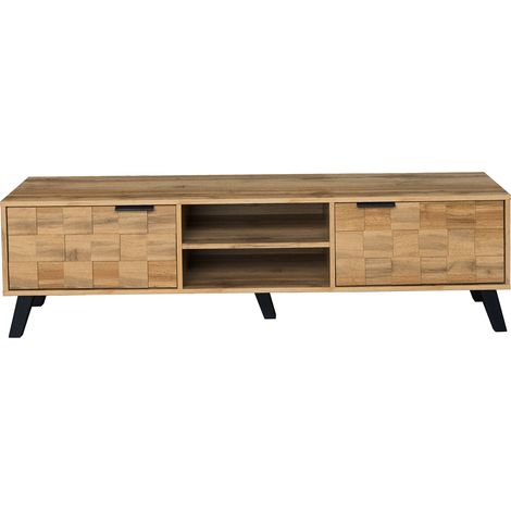 Meuble TV moderne avec double porte et compartiment ouvert 160.5x35.5x45, bois (1/5)