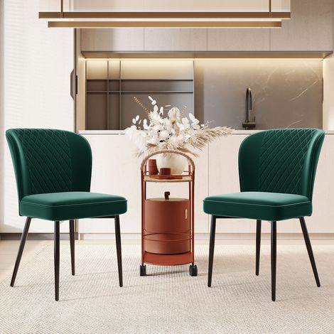 Set di 2 sedie da pranzo imbottite in velluto verde, struttura in metallo,47×43×86cm (1/5)