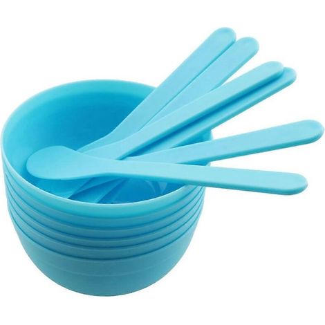 Ensemble de 6 bols mélangeurs de colle bleus à faire soi-même avec cuillères pour slime (bleu). (1/5)