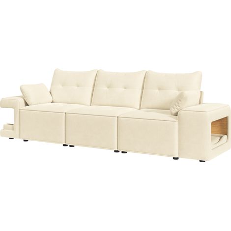 Divano modulare 3 posti in velluto beige con contenitore e 2 cuscini (1/5)
