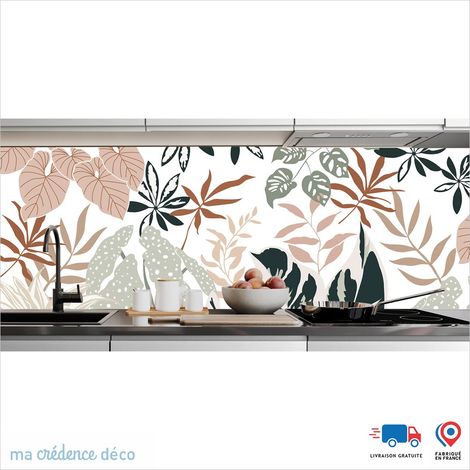 Crédence : Feuilles tropicales 1 - Couleur Rouge beige - Alu composite - 120 - 60 (1/3)