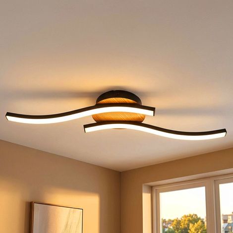 LED Deckenleuchte Wohnzimmerlampe 2 flammig Deckenlampe Holzoptik, modern, Acryl Metall schwarz opal, 2x LED 12W 800Lm 3000K, HxLxB 7,5x51x13 cm (1/5)