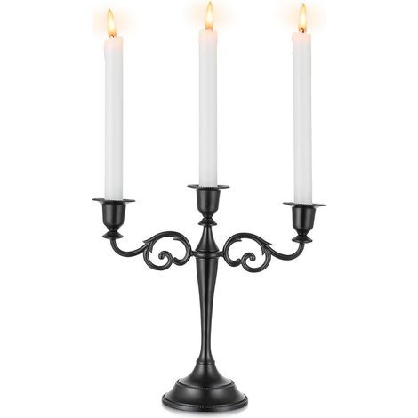 Chandelier 3 bras noir mat pour bougies coniques, décoration Halloween, mariage (1/5)