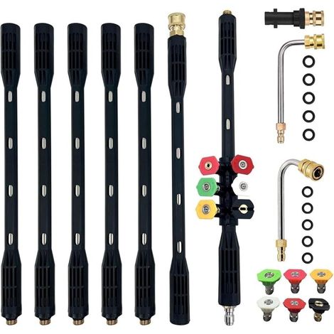 10 Pcs Rallonge pour nettoyeur haute pression avec adaptateur Karcher Compatible pour Karcher K Series K2 K3 K4 K5 K6 K7, 4000PSI Outils de nettoyage de gouttière Rallonge Lance,1/4 Inch Quick Connect (1/4)