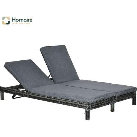 HOMAIRE Polyrattan Sonnenliege 2 Personen 5-stufige Rückenlehne Metall PE Rattan für Garten Terrasse
