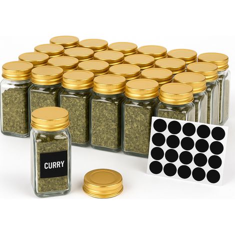 Set mit 24 Gewürzgläsern aus Glas, GOLDENER ORGANIZER