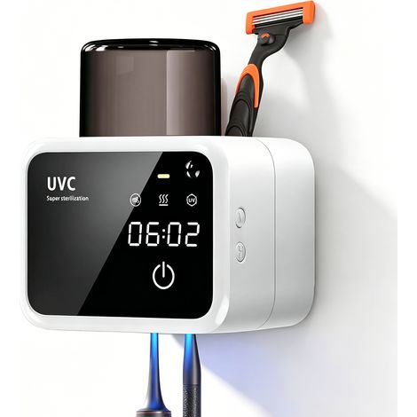 1 Stérilisateur Brosse à Dents UV, Séchage 50°C, Support Mural Sans Perçage, Désinfection Automatique, Salle de Bain (1/5)