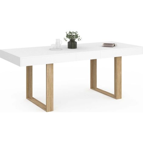 Idmarket – Table extensible rectangle 160-200 cm – 4-8 personnes – Pieds en bois – Plateau blanc – Style industriel moderne (1/5)