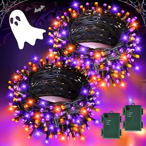 Lichterkette, 2-teilig, 8 m lang, 80 LEDs, Halloween-Lichterkette für drinnen und draußen, Timerfunktion, wasserdicht, batteriebetrieben, orange-lila (1/5)