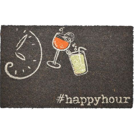 Paillasson COCKTAIL 40x60 noir tissé en coco motif fresque (1/4)