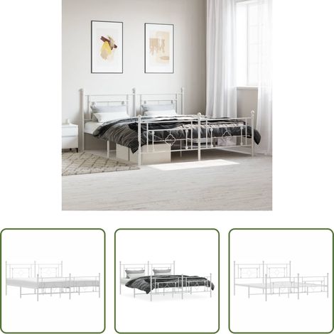 vidaXL Lit métallique - Cadre de lit métal sans matelas et pied de lit blanc 183x213 cm (1/5)