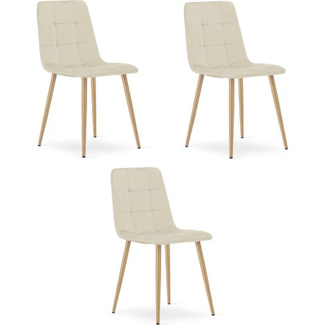 Silla Kara - terciopelo beige claro / patas color madera x 3 (1/5)