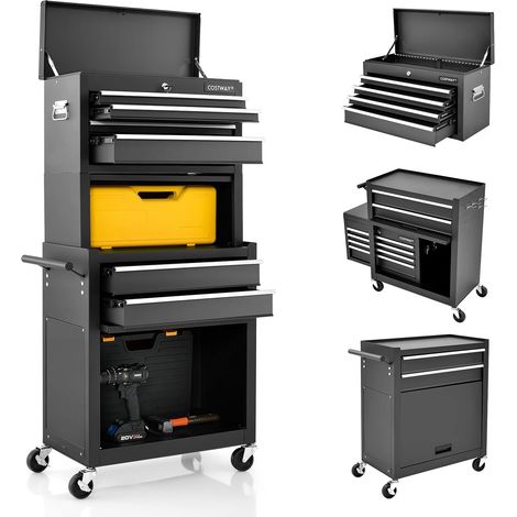 Costway – Servante d'atelier roulante 6 tiroirs – Coffre à outils amovible – Armoire de rangement verrouillable – 4 roues flexibles 132 cm – Charge max 83 kg (1/5)