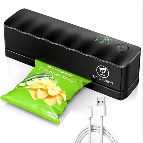 Mini scelleuse de sacs sous vide portable 5 réglages Rechargeable USB pour la conservation des aliments et des chips [Ho] (1/5)