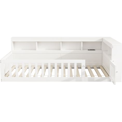 Tagesbett 90 x 200 cm mit Stauraum, Steckdosen und USB, weiß (1/5)