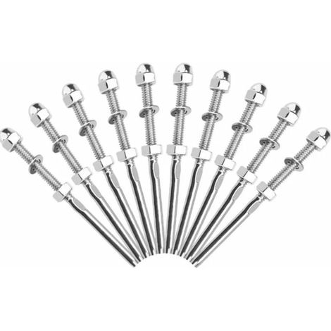 Lot de 10 tendeurs de câble filetés en acier inoxydable 316 – Pour systèmes de garde-corps 1/8' – Installation rapide et ajustement optimal (1/4)