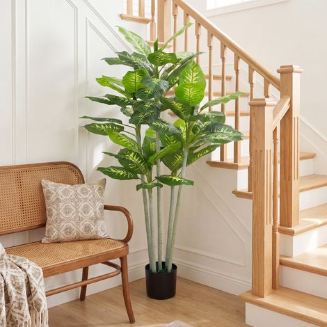 Outsunny Plante Artificielle Calathea 150cm - 53 Feuilles, Pot en Ciment, Idéale pour Intérieur