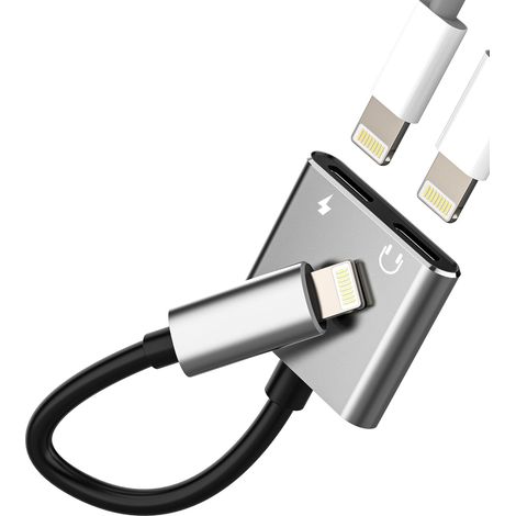 Adaptateur Casque 2 en 1 Splitter Double Prise Jack AUX Chargeur Câble Audio Écouteur de Charge Dongle pour 14 13 12 Pro Max Prise Musique Micro Connecteur (1/5)