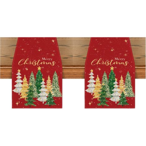 Camino de mesa con forma de árbol de Navidad, decoración de mesa para el hogar y las fiestas, 33 x 183 cm, decoración de mesa de invierno para la cocina (2 piezas) (1/3)