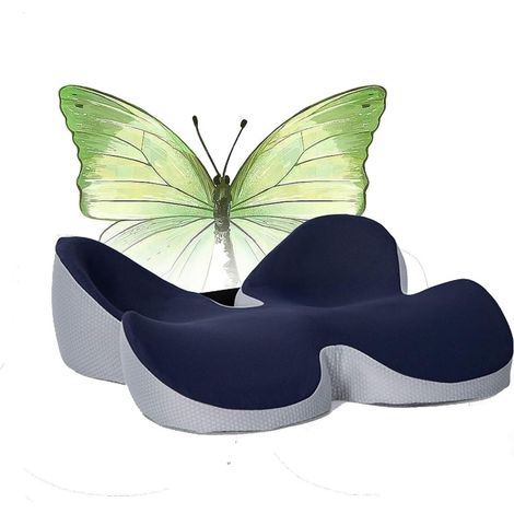 Cuscino ortopedico in memory foam, supporto per il coccige, design ergonomico per sedia da ufficio, auto, seduta prolungata (blu)