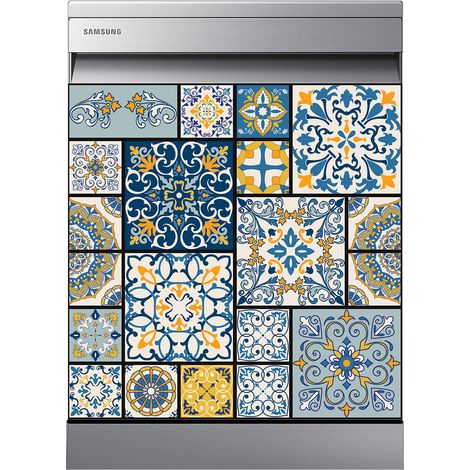 Stickers Lave vaisselle - Carreaux de ciment - 60x60 cm - Adhésif BRILLANT (1/2)