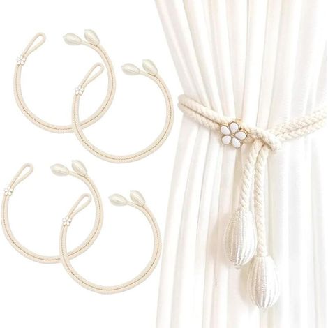 4pcs Embrasses de Rideaux, Embrasse pour Rideaux Grandes Perles, Embrasses à Rideaux, Cravates de Rideau, Embrasse Rideaux (Beige) (1/5)