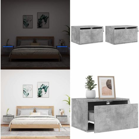 Wand-Nachttische mit LED-Leuchten 2 Stk. Betongrau - Wandlampe - Nachttisch Mit Beleuchtung - Holzwerkstoff Möbel - Wohnzimmer Dekoration - Modernes Design - Home & Living (1/5)