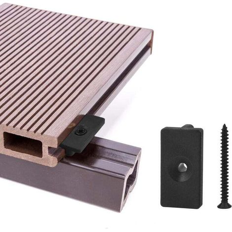 Clips de terrasse composites 100 pièces - attaches cachées de 6 mm / fixations en plastique pour terrasse, clip de fixation pour planche avec vis noires (100 pièces, fixations en T pour terrasse compo